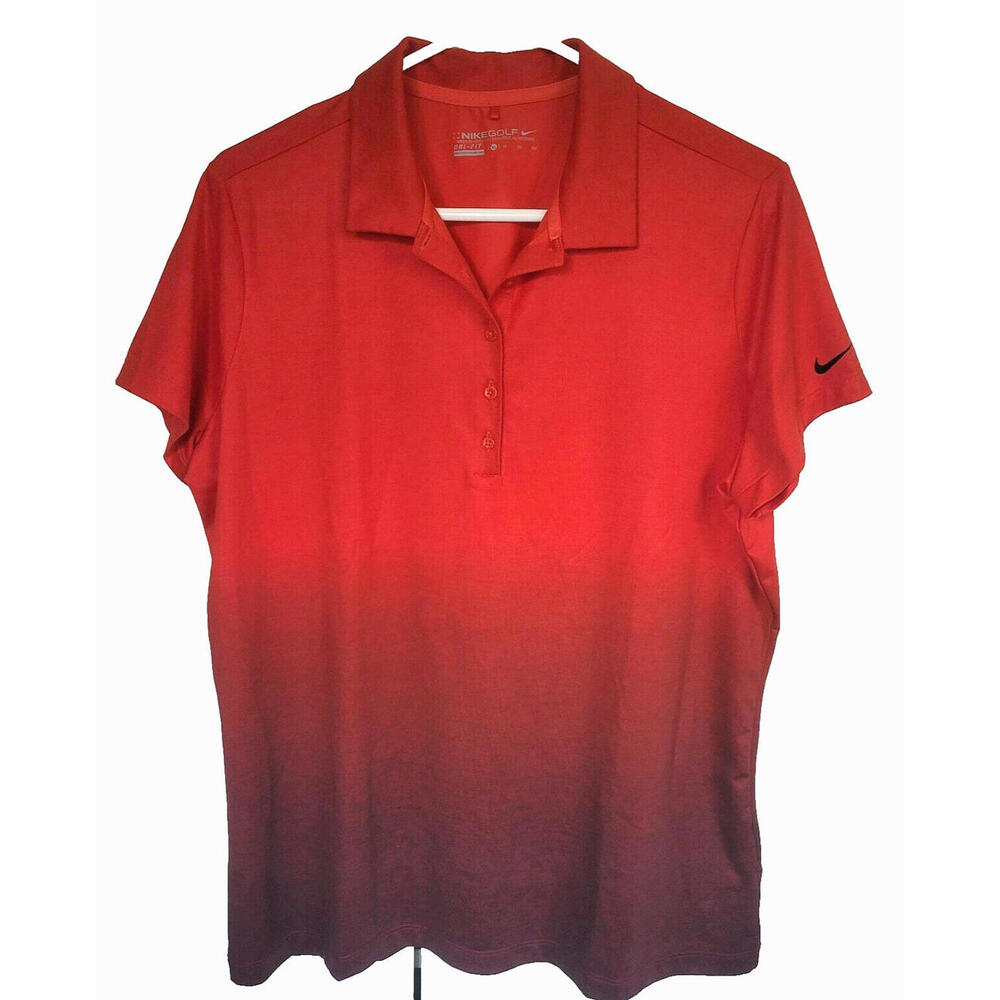 Nike Golf Faded Ombre Red Black Activewear Polo Shirt Womens Sz XL Athletic Top